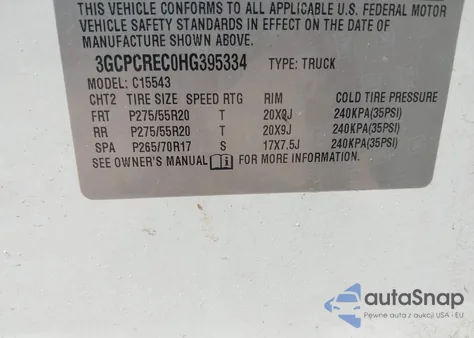 2017 Chevrolet Silverado 1500 1Lt z USA, uszkodzony, nr VIN 3GCPCREC0HG395334